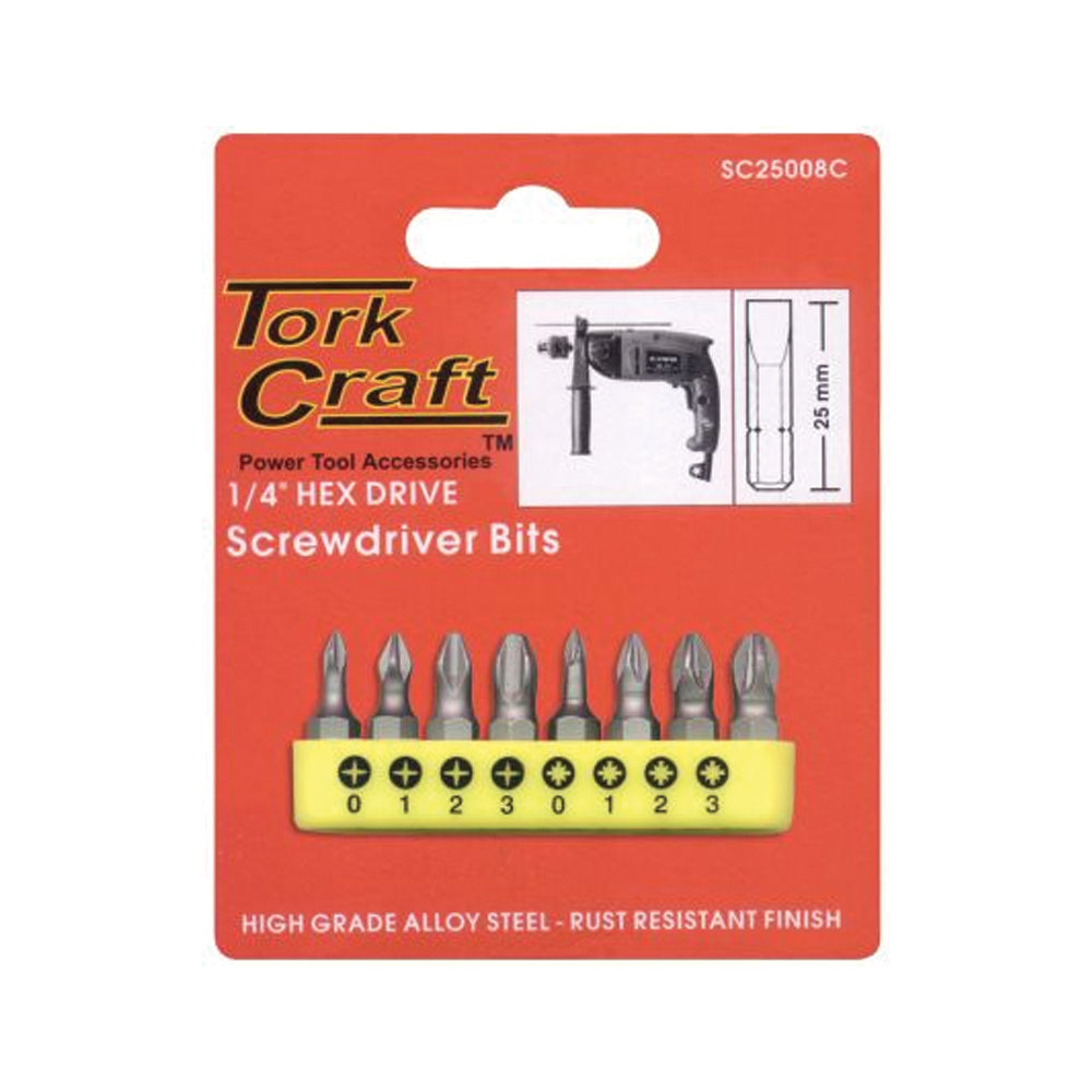 TORK CRAFT SCREW DRIVER BITS 6.35MM HEX DRIVE