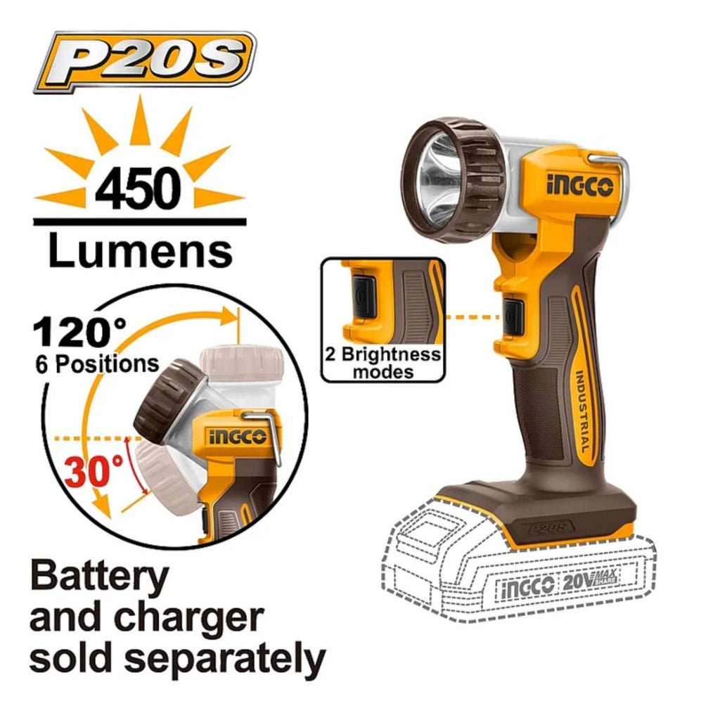 INGCO 20V CORDLESS WORK LAMP 450LM (BARE)