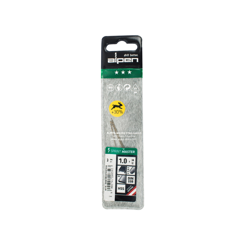 ALPEN SPRINT MASTER DIN 338 1.0 MM 3/PACK