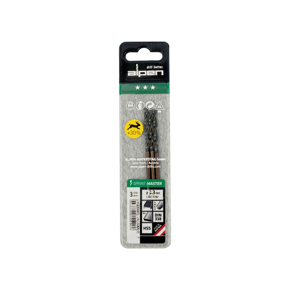 ALPEN SPRINT MASTER DIN 338 3.3MM 3/PACK