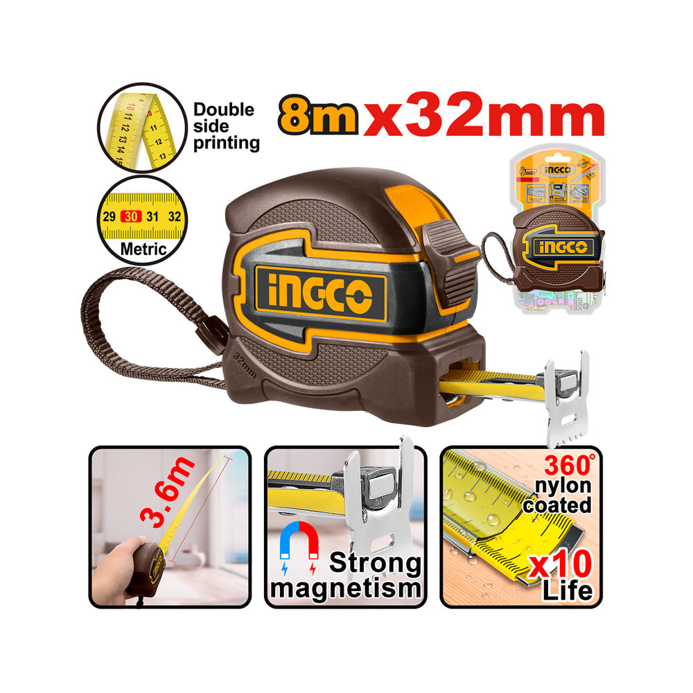 INGCO T/MEASURE STEEL R/CASE 8MX32MM MAG DBL HOOK