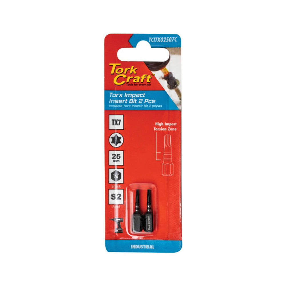 TORK CRAFT IMPACT TORX TX 7 IMPACT BIT 25MM 2PC CARDED