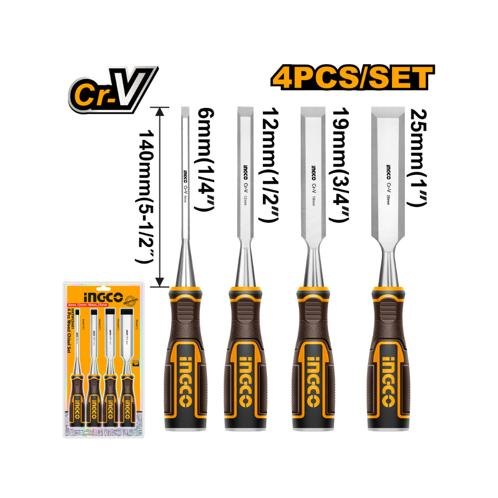 INGCO CHISEL WOOD 140MM BLISTER 4PC