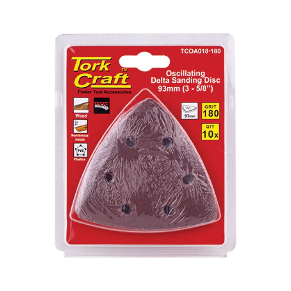 TORK CRAFT OSCILATING SANDPAPER A/O 93MM 10PC DELTA SHAPE 180GRIT