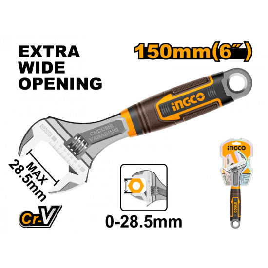 INGCO WRENCH ADJUST 150MM S/GRIP CRV