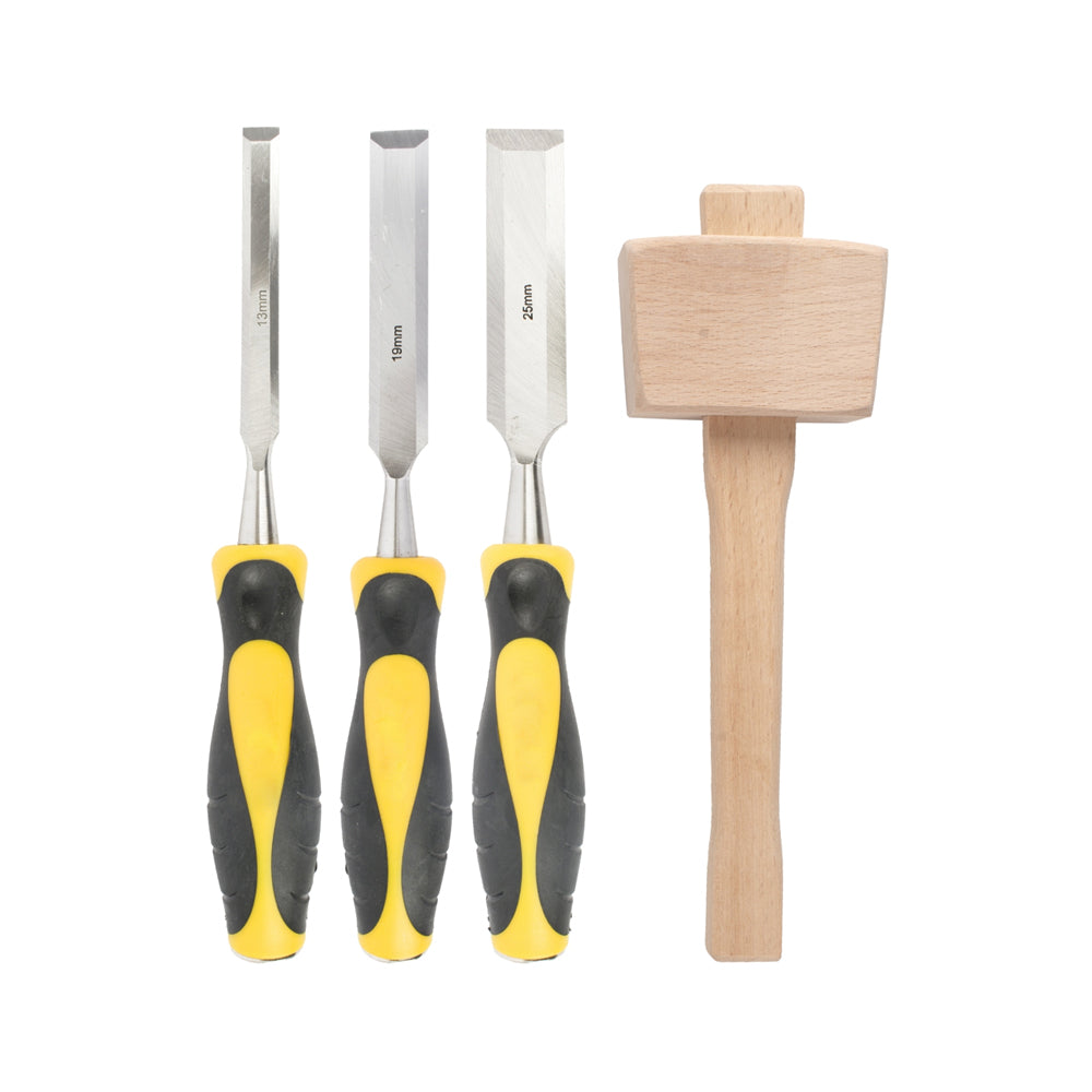 TORK CRAFT CHISEL SET WOOD 3PIECE PLUS WOODEN MALLET BLISTER