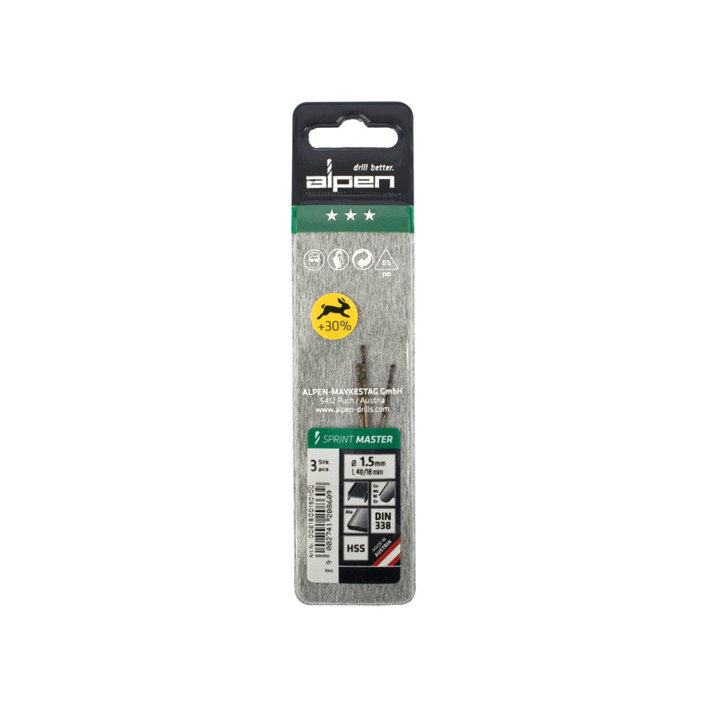 ALPEN SPRINT MASTER DIN 338 1.5MM 3/PACK