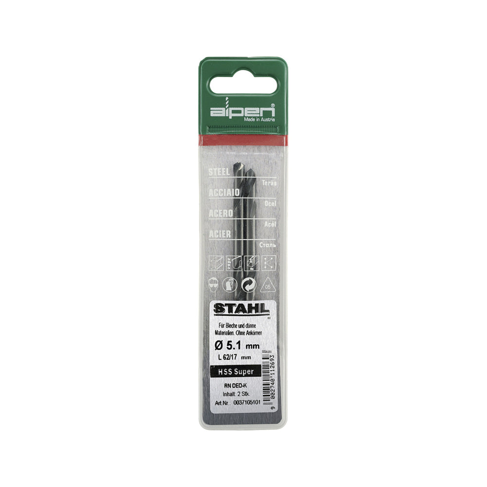 ALPEN HSS SUPER DRILL BIT DOUBLE ENDED 5.1MM 2/POUCH