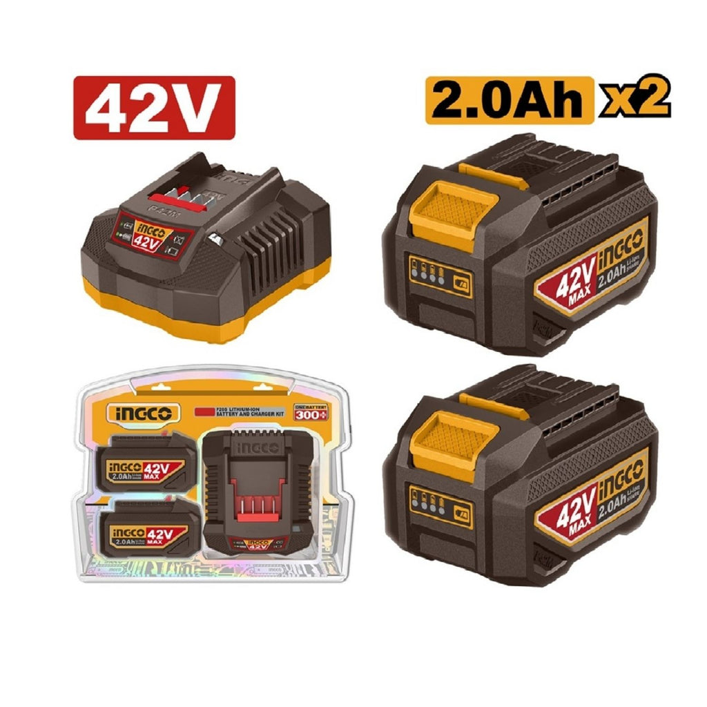 INGCO 42V CORDLESS 2.0AH BATTERY KIT (2 X 2.0A.H  BATT & CHARGER)