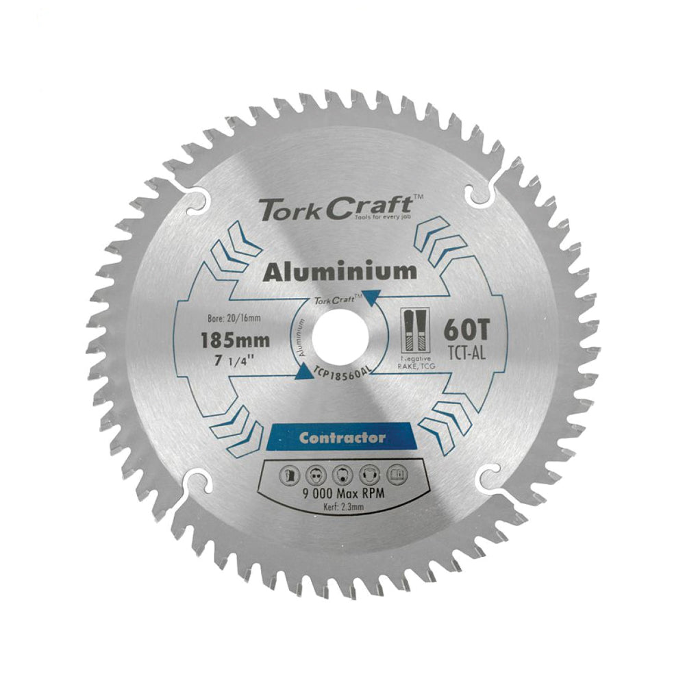 TORK CRAFT BLADE CONTRACTOR ALUM 185 X 60T 20/16 CIRCULAR SAW TCT