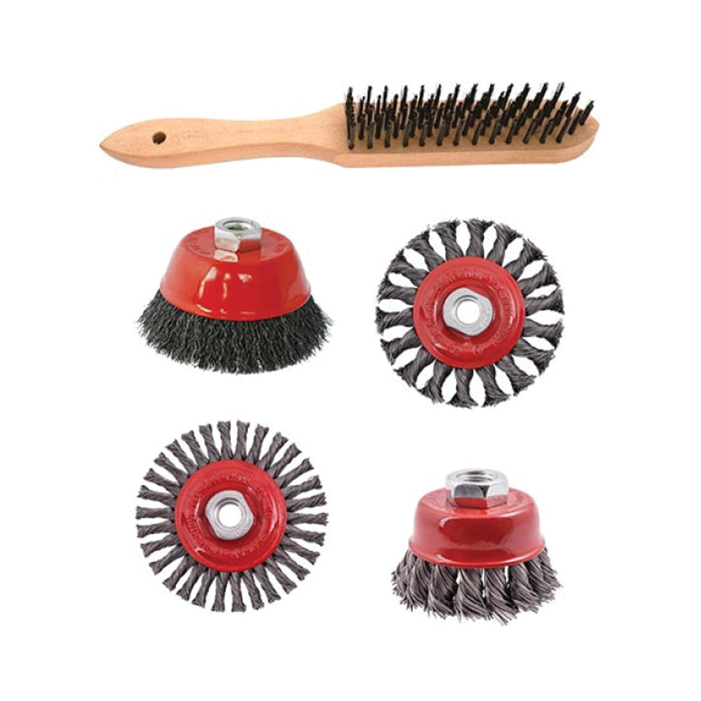 TORK CRAFT WIRE BRUSH ANGLE GRINDER KIT M14 CRIMPED and KNOTTED SET 5PCE HAND BR