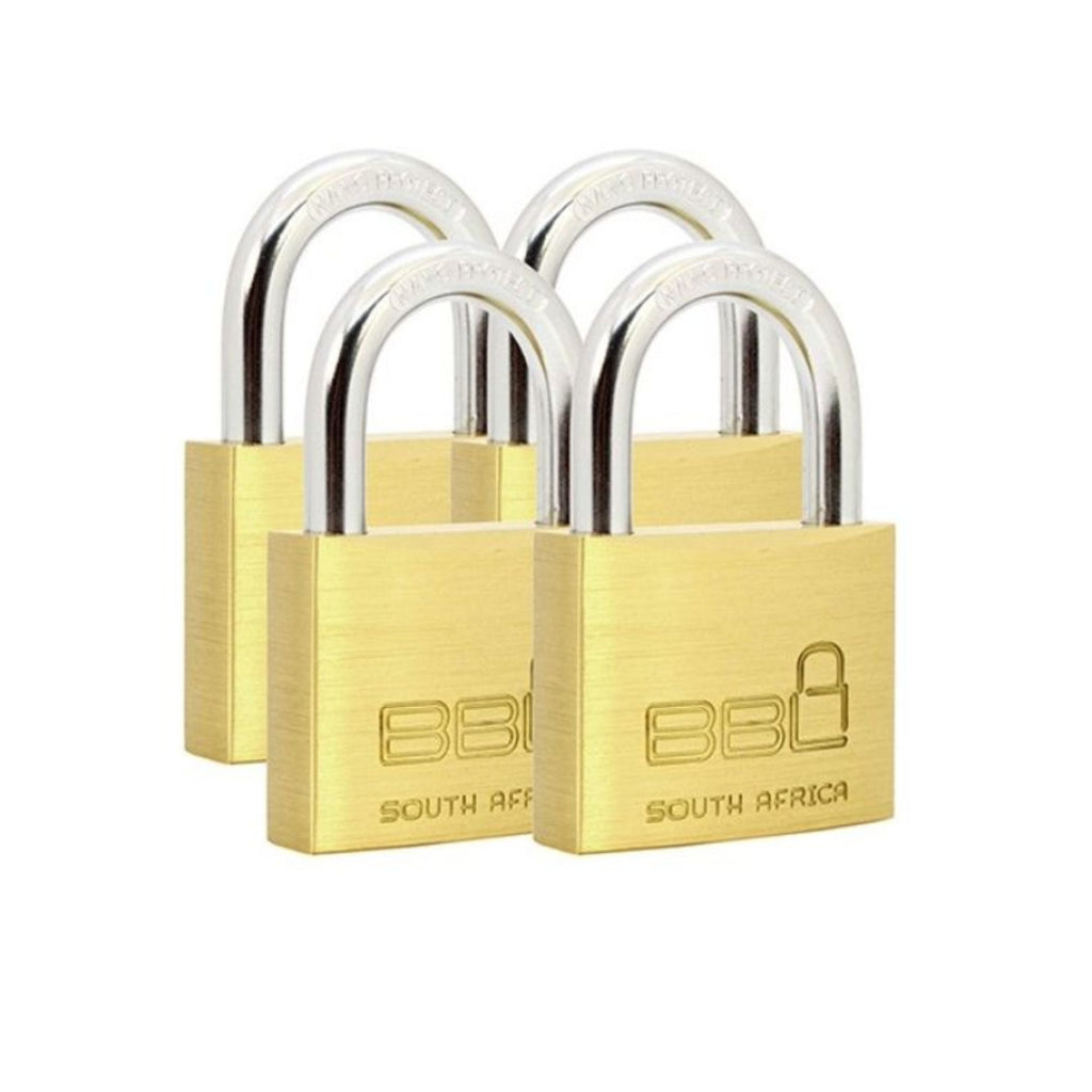 BBL PADLOCK 40MM BRASS K/ALIKE QUAD PACK