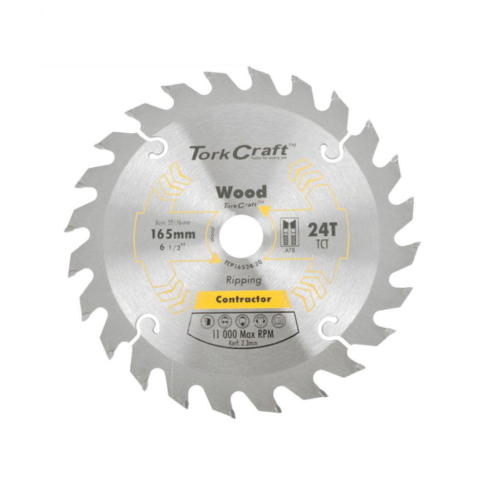 TORK CRAFT BLADE CONTRACTOR 165 X 24T 20/16 CIRCULAR SAW TCT