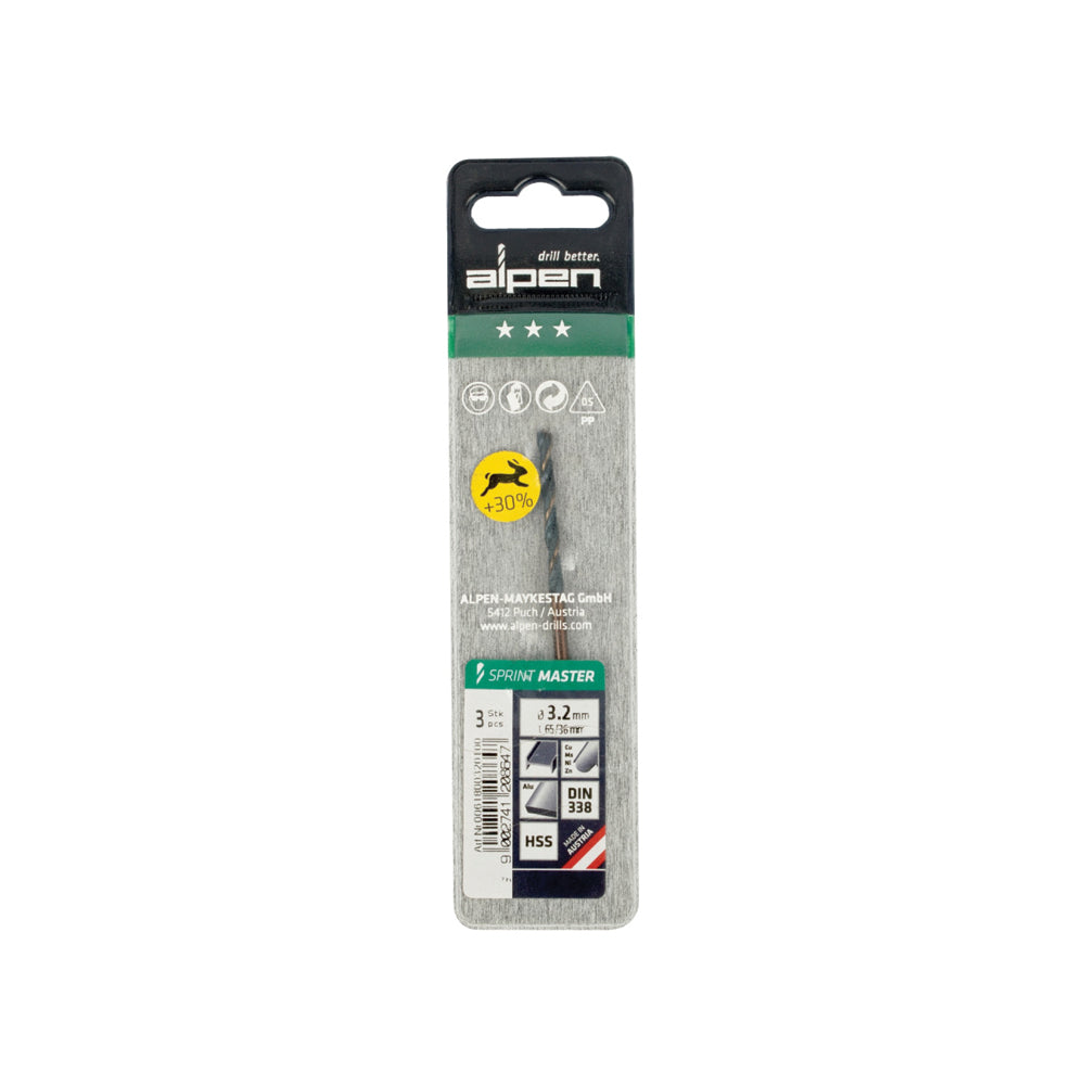 ALPEN SPRINT MASTER DIN 338 3.2MM 3/PACK