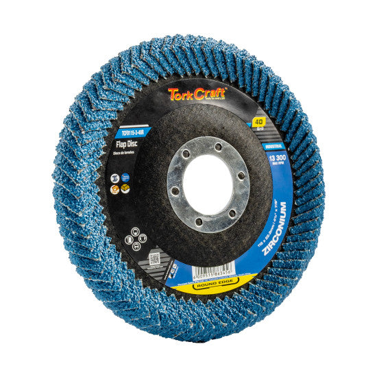 TORK CRAFT FLAP DISC ROUND EDGE ZIRCONIUM 115MM 120 GRIT FLAT - Cosmo Group