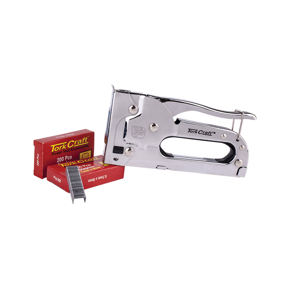 TORK CRAFT STAPLE GUN LIGHT DUTY WITH 400PC 0.7MMX8MM JT21 STAPLES