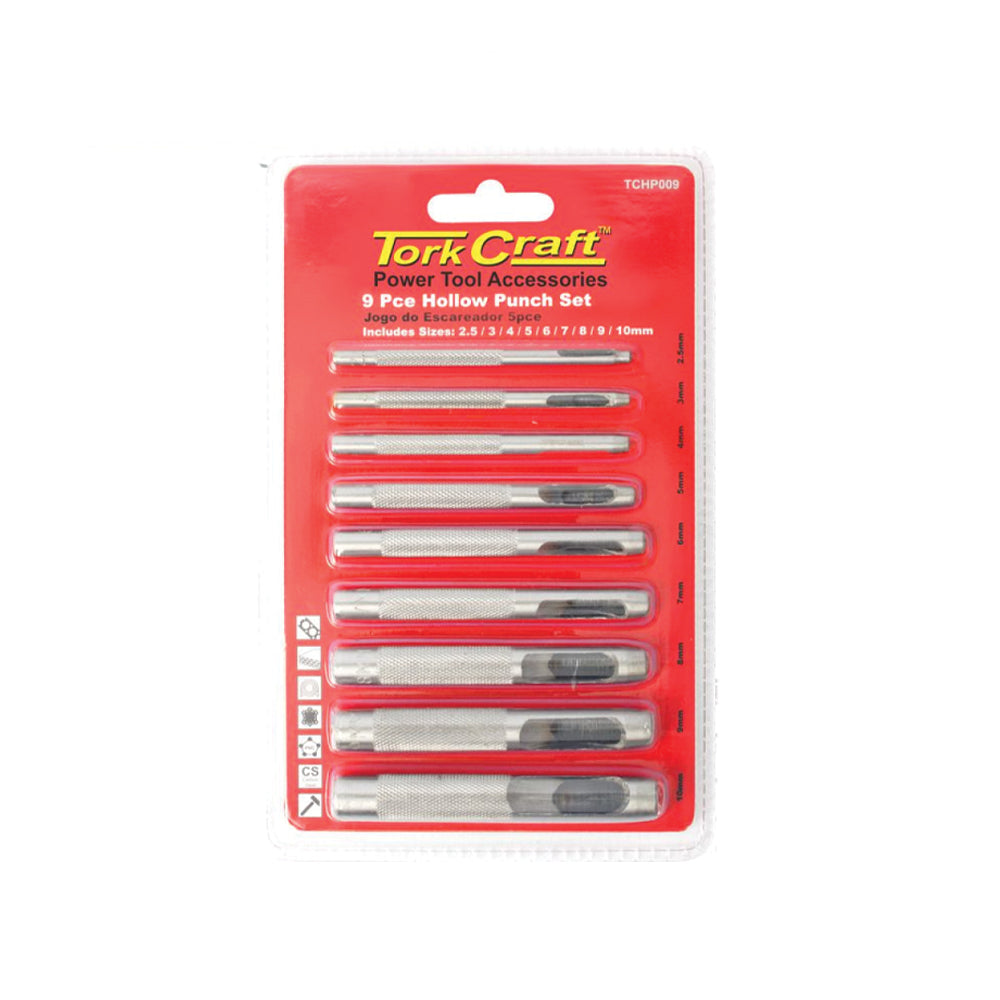 HOLLOW PUNCH SET 9PC 2.5-10MM CARB. STEEL