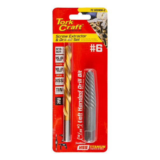 TORK CRAFT SCREW EXTRACTOR SET 2PC NO.6 WITH LEFT HAND DRILL BIT