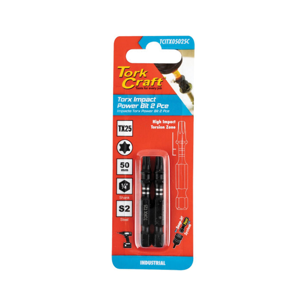TORK CRAFT TORX TX 25 IMPACT BIT 50MM 2PC CARDED