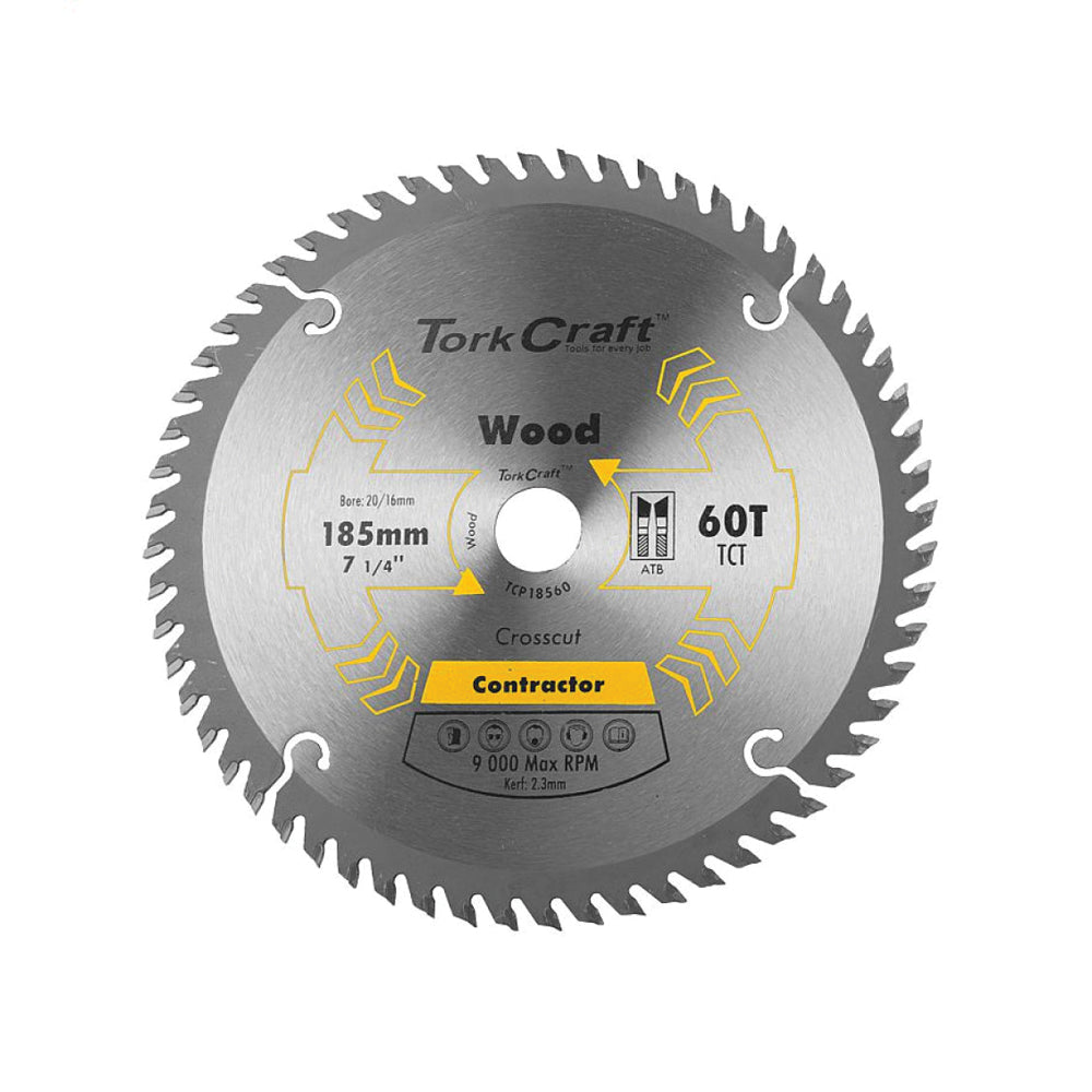 TORK CRAFT BLADE CONTRACTOR 185X60T 20/16 CIRCULAR SAW TCT