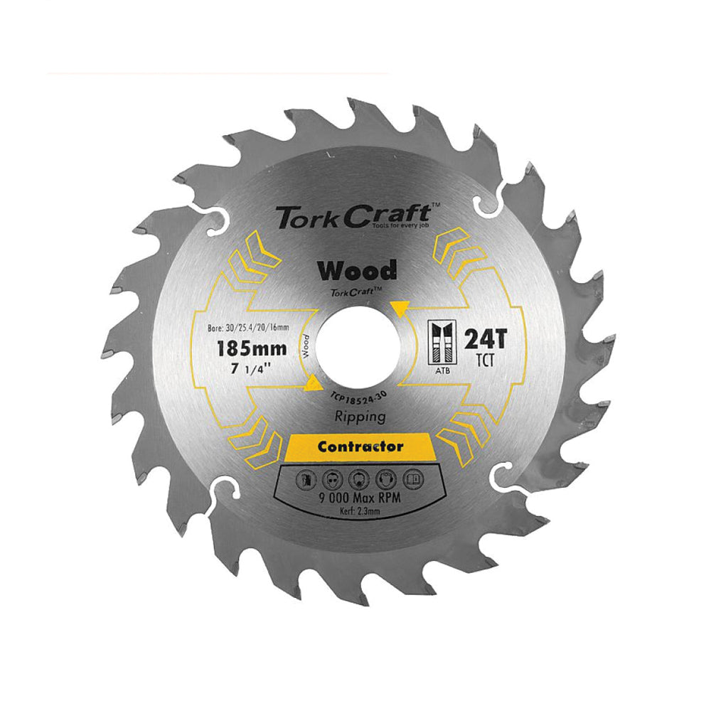 TORK CRAFT BLADE CONTRACTOR 185 X 24T 30/20/16/1 CIRCULAR SAW TCT