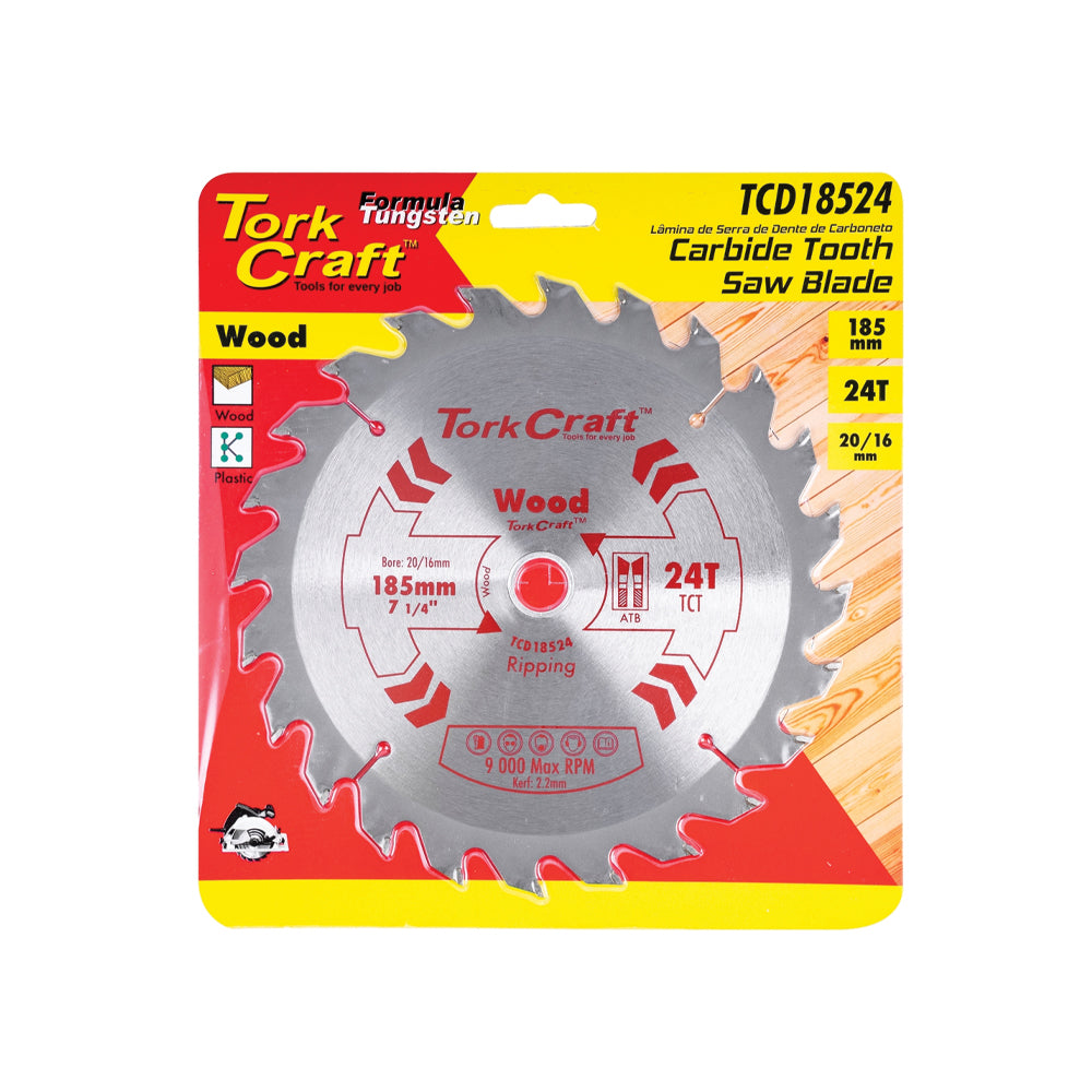 TORK CRAFT BLADE TCT 185 X 24T 20/16 GENERAL PURPOSE RIP
