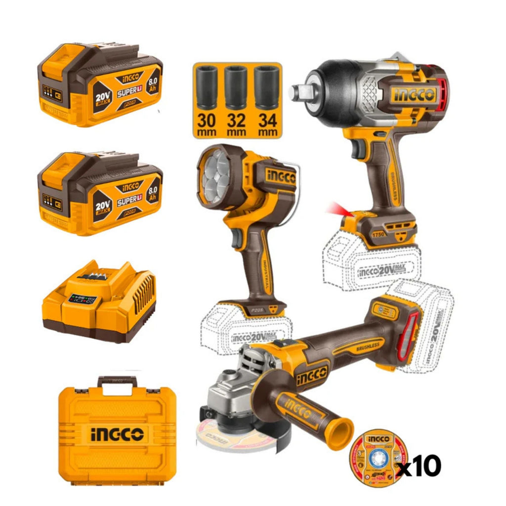 INGCO 3 IN ONE COMBO KIT LAMP / GRINDER / 1750MNM IMPACT WRENCH