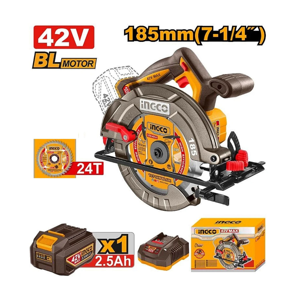 INGCO 42V CORDLESS CIRCULAR SAW KIT INCL 2 X 2.5A.H BATT & CHARG