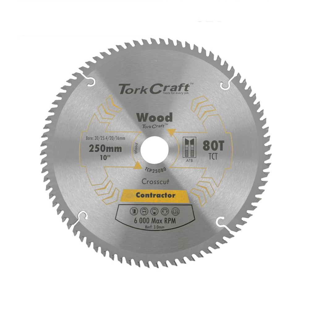 TORK CRAFT BLADE CONTRACTOR 250 X 80T ATB 30/16 CIRCULAR SAW TCT