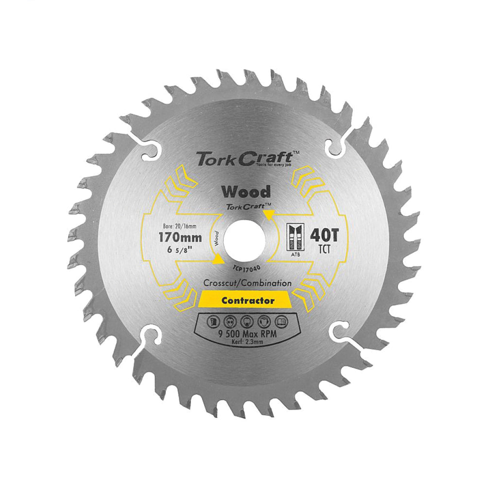 TORK CRAFT BLADE CONTRACTOR 170 X 40T 20/16 CIRCULAR SAW TCT