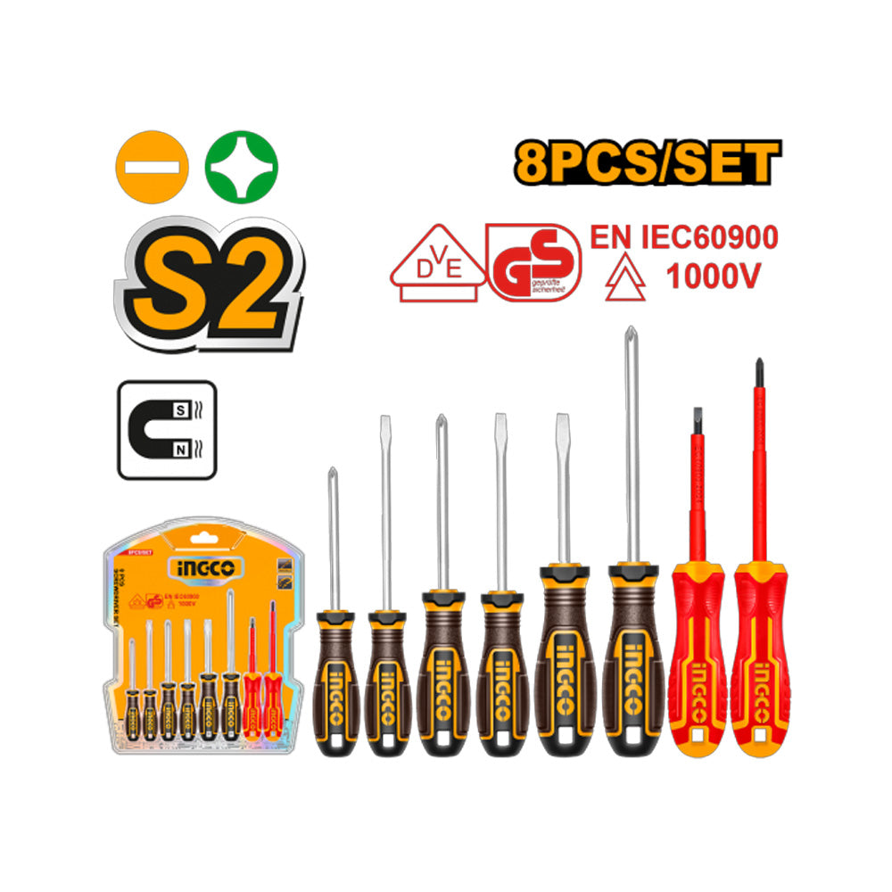 INGCO S/DRIVER S2 SET PH&SLOTTED CR-V 8PC