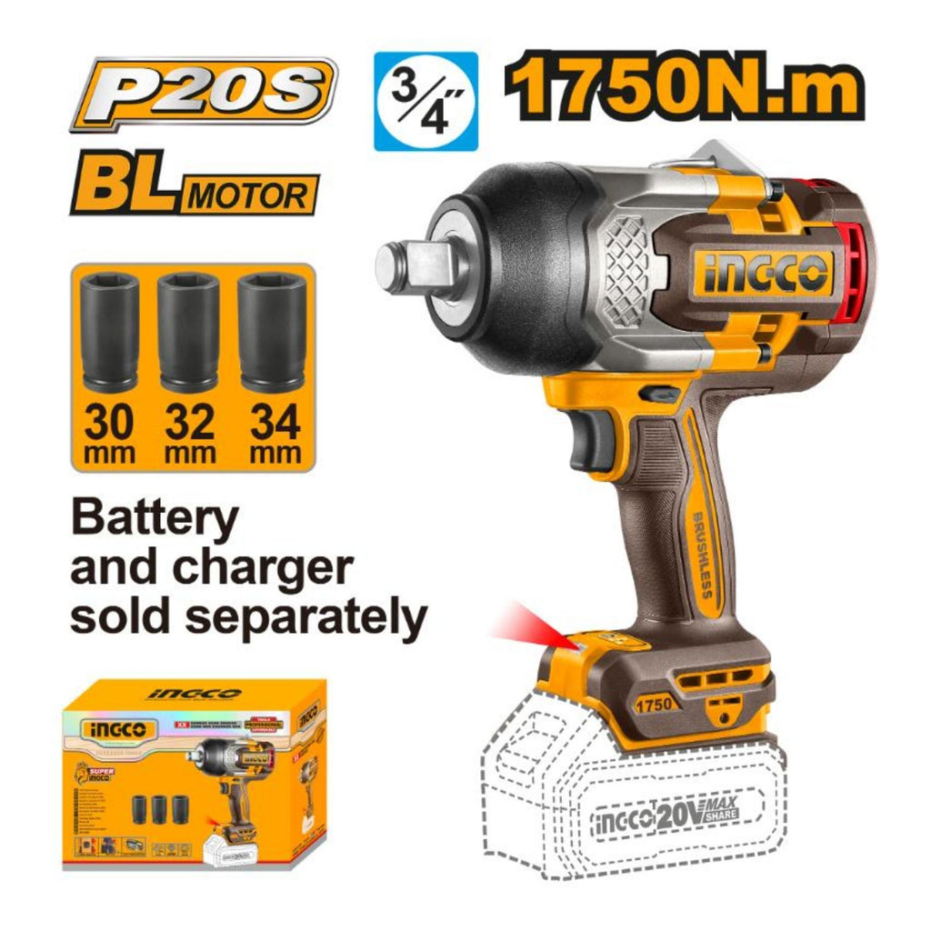 INGCO 20V CORDLESS IMPACT WRENCH 1750NM