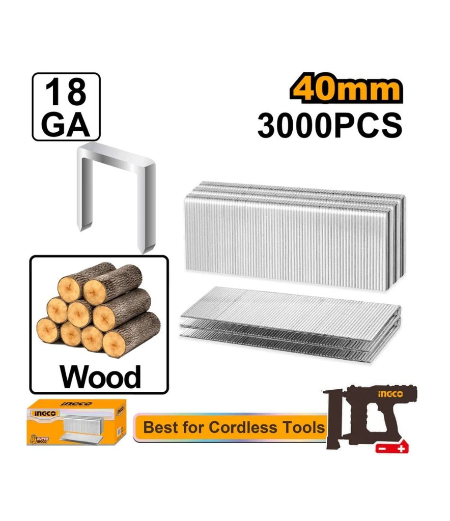 INGCO STAPLE 40MM GA18 1.25X1.0 3000PCS