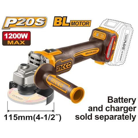 INGCO 20V CORDLESS ANGLE GRINDER 115MM 1200W BARE