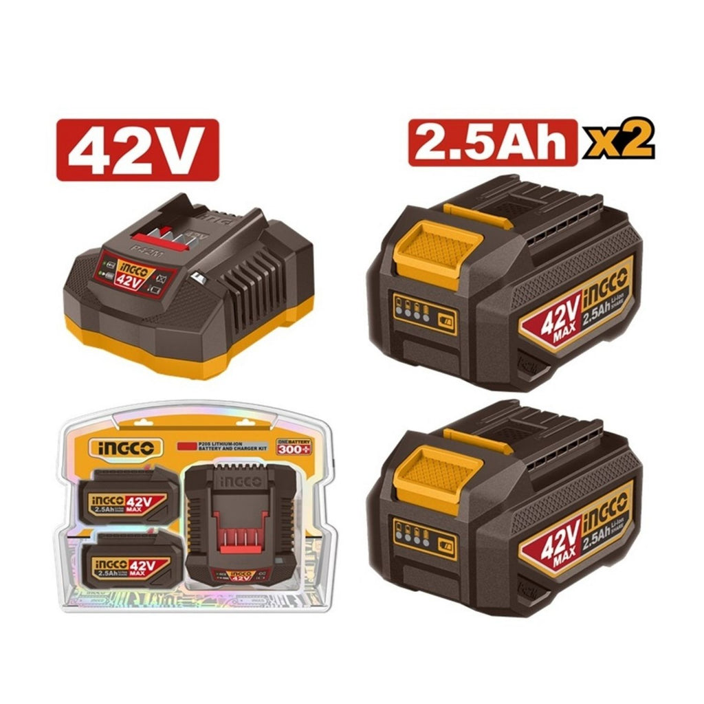 INGCO 42V CORDLESS 2.5AH BATTERY KIT (2 X 2.5A.H  BATT & CHARGER)