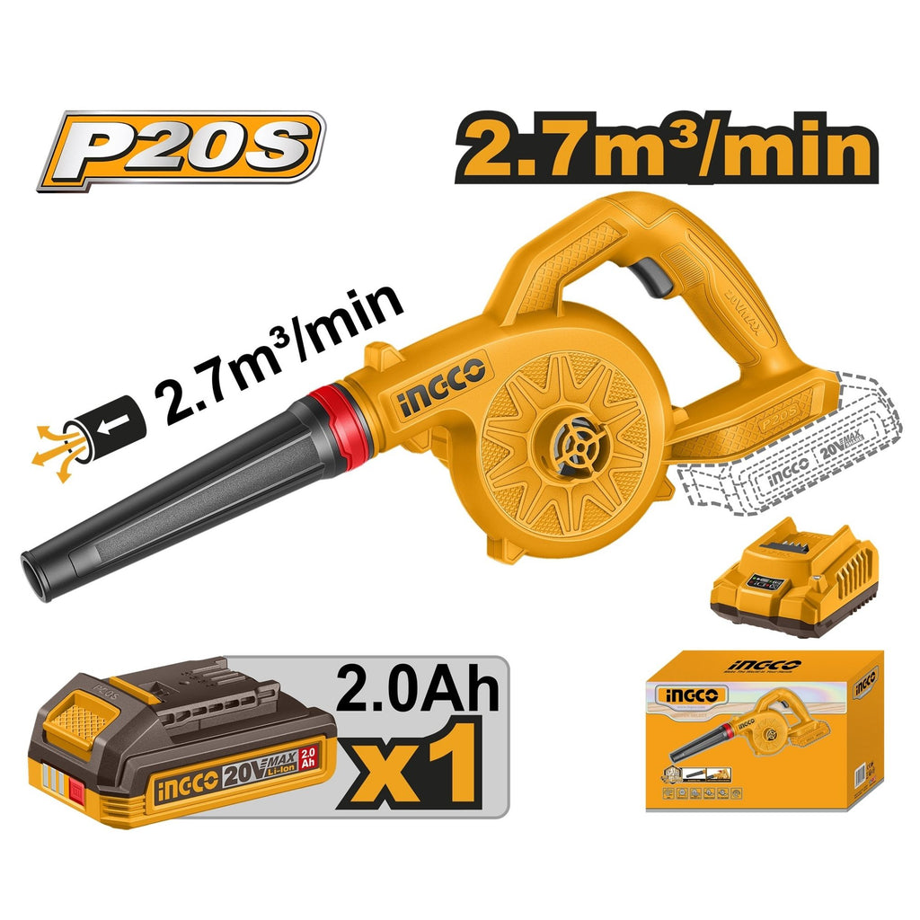 INGCO 20V PS+ C/L BLOWER 2.7QBM/MIN INCL. 2.0A.H BATT & CHARGERBATT