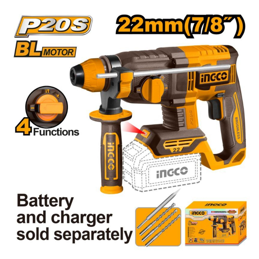 INGCO 20 PS+ B/L ROTARY HAMMER DRILL + ACC BARE