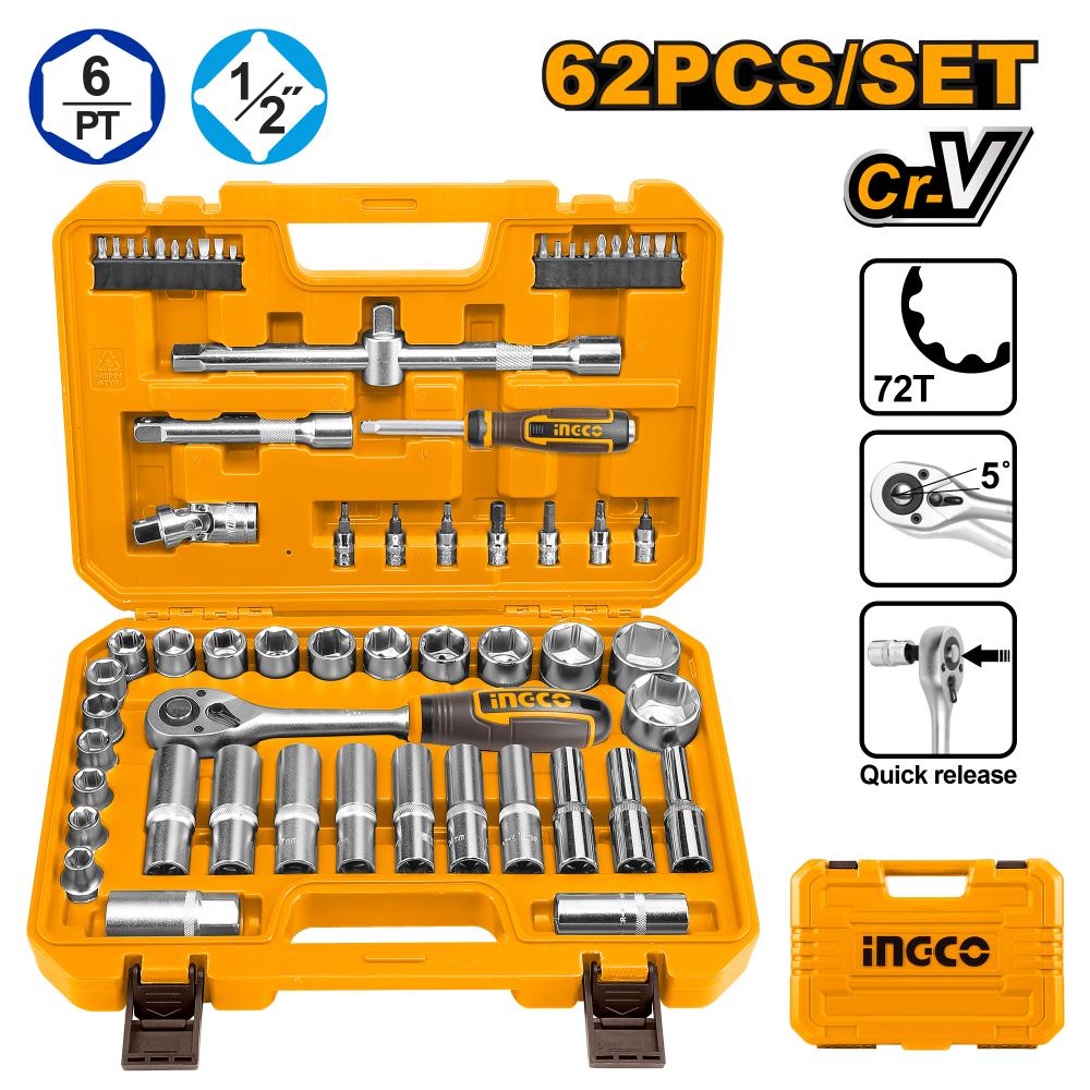 INGCO SOCKET SET 1/2 62PC 10-32 BMC