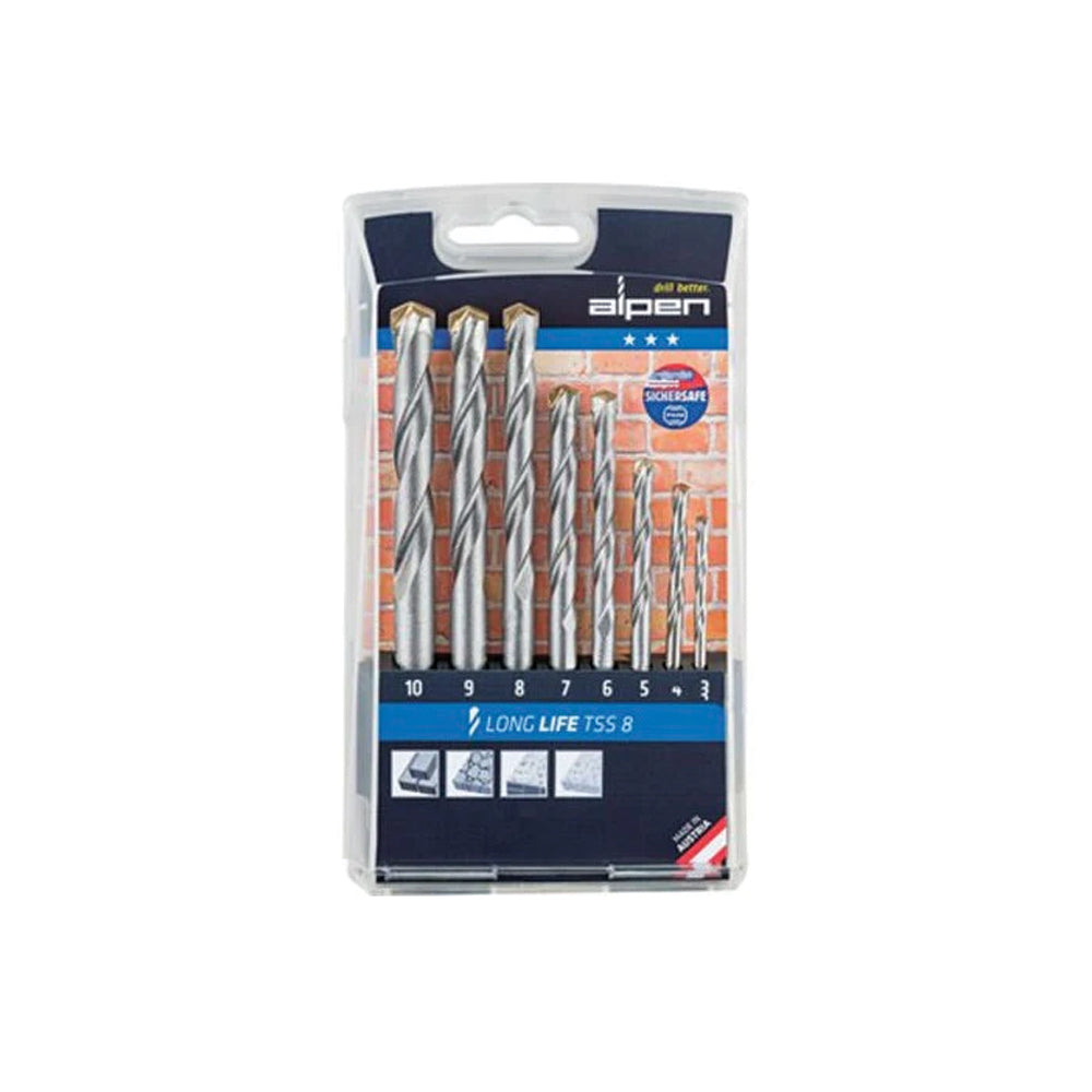 ALPEN MASONRY DRILL BIT SET 8 PIECE LONG LIFE 3-10MM