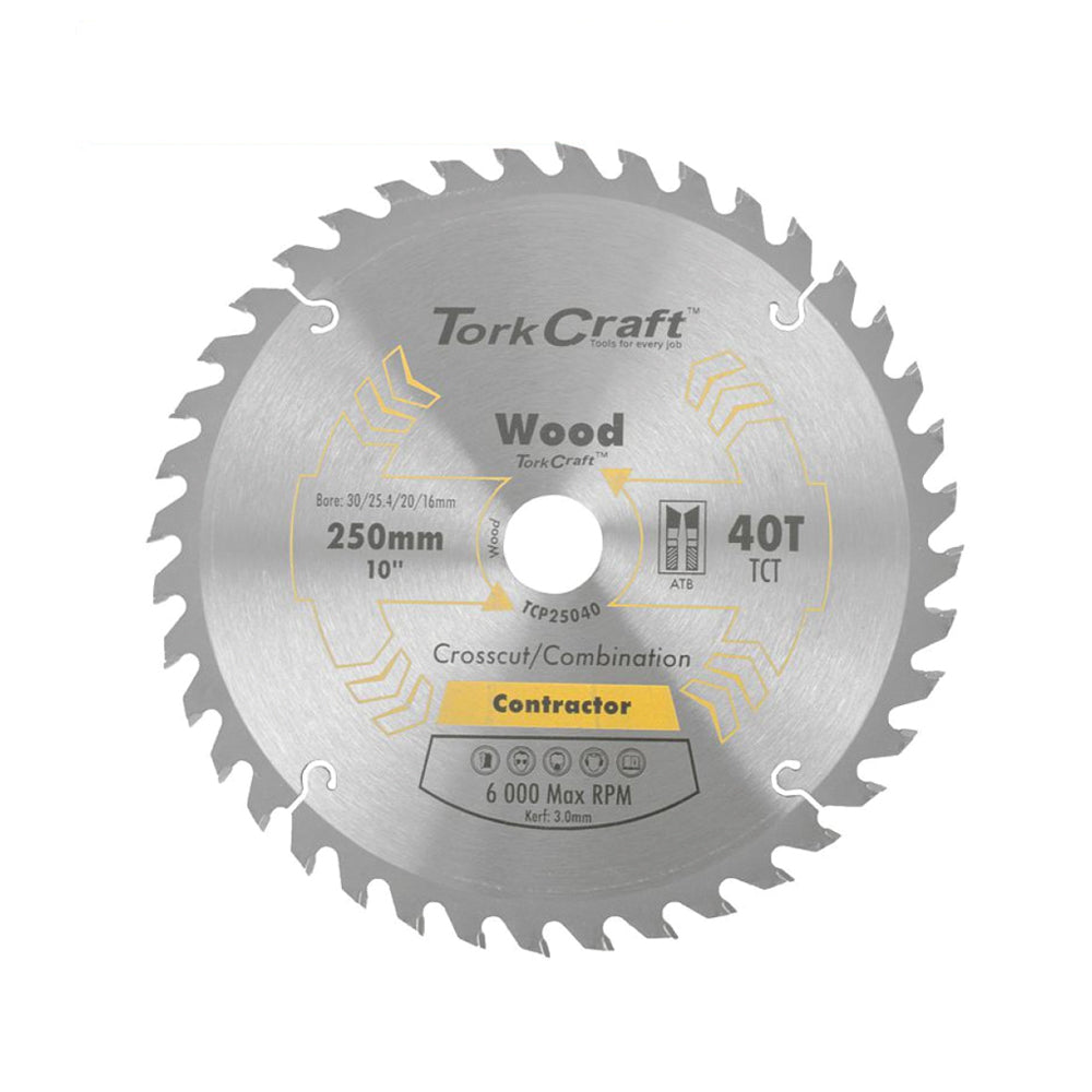 TORK CRAFT BLADE CONTRACTOR 250 X 40T 30/1/20/16 CIRCULAR SAW TCT
