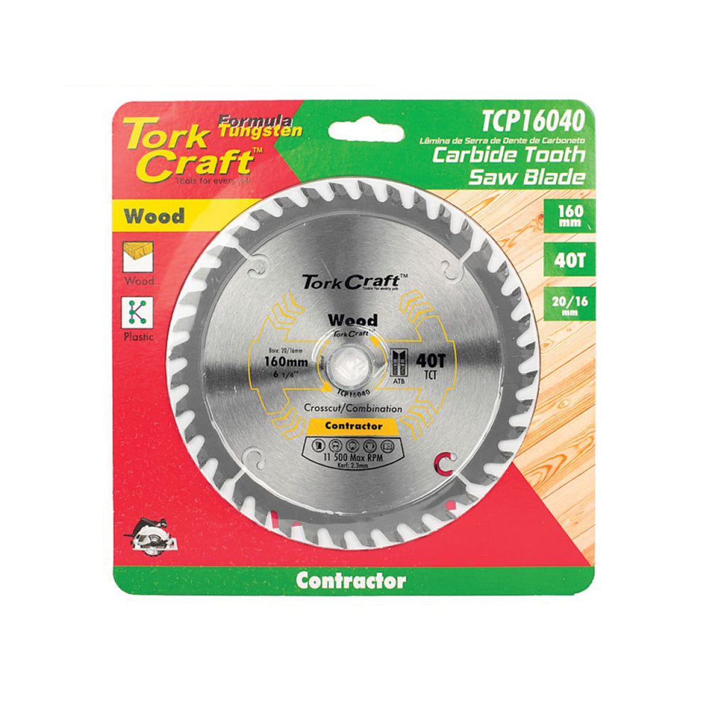 TORK CRAFT BLADE CONTRACTOR 160 X 40T 20/16  CIRCULAR SAW TCT