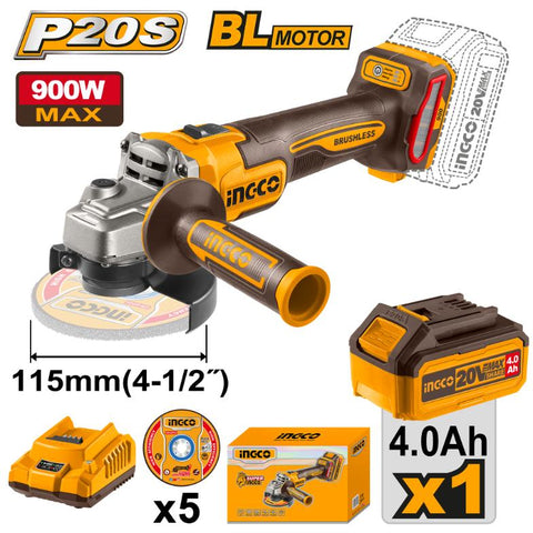 INGCO 20V B/L ANGLE GRINDER KIT 900W