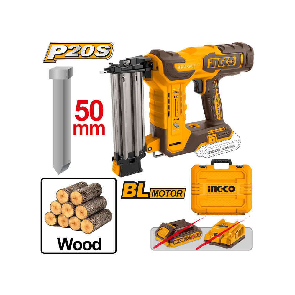 INGCO 20V PS+ C/L BRAD NAILER F15-50 + ACC