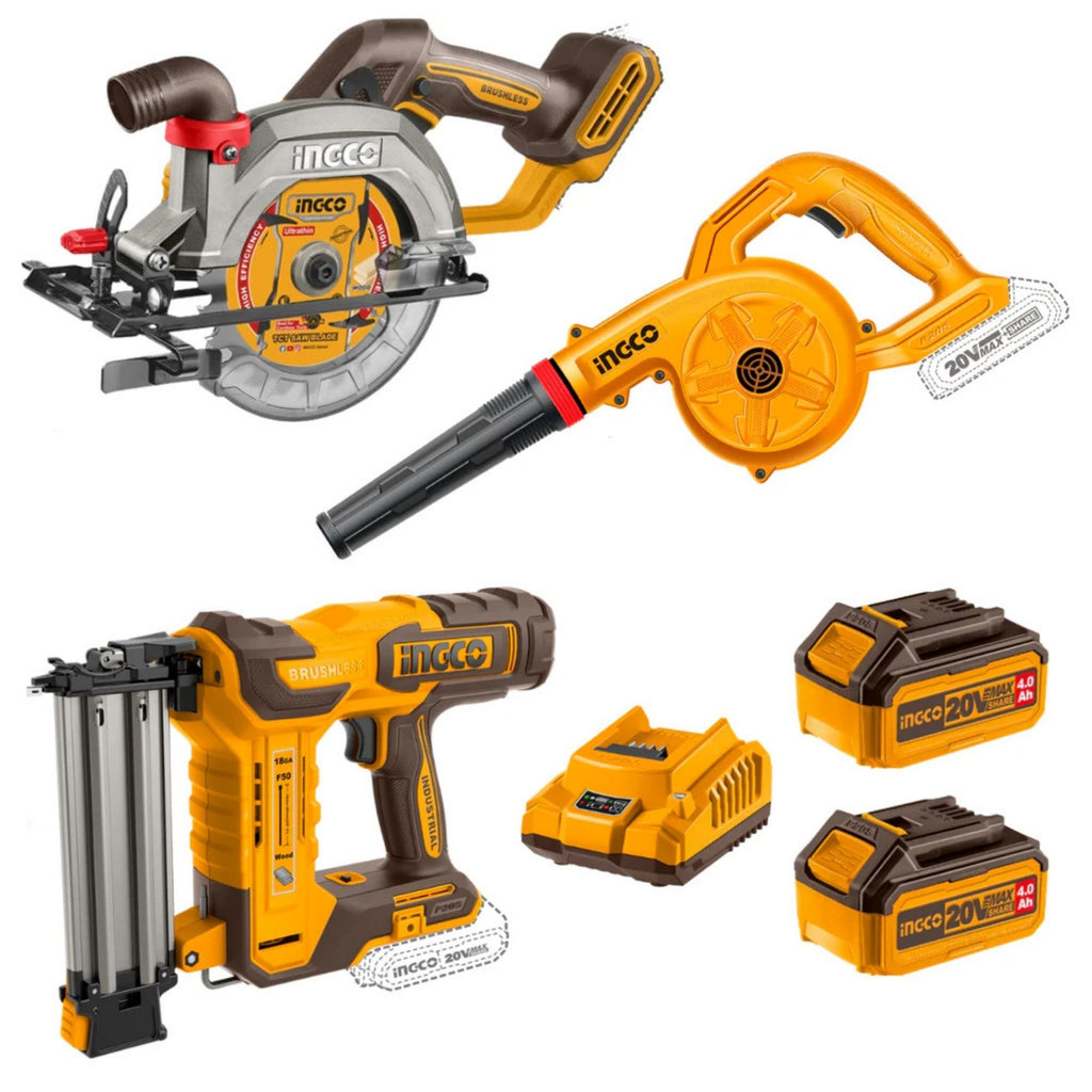 INGCO CORDLESS 3 IN 1 COMBO CIRCULAR SAW-NAILGUN-BLOWER 20V