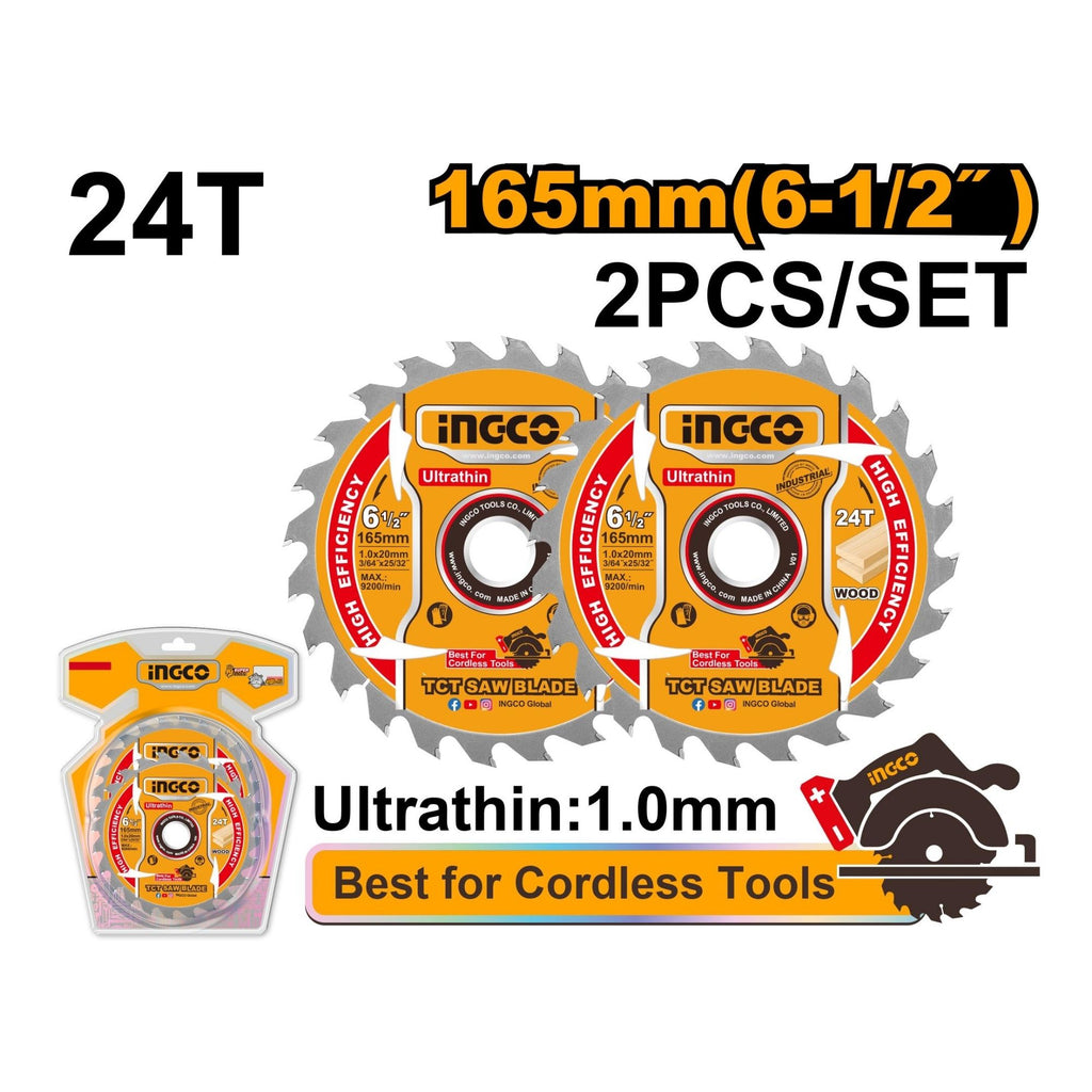 INGCO BLADE TCT WOOD U/THIN 165x24T 2PCS