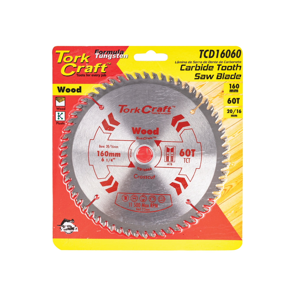 TORK CRAFT BLADE TCT 160 X 60T 20/16 GENERAL PURPOSE CROSS CUT