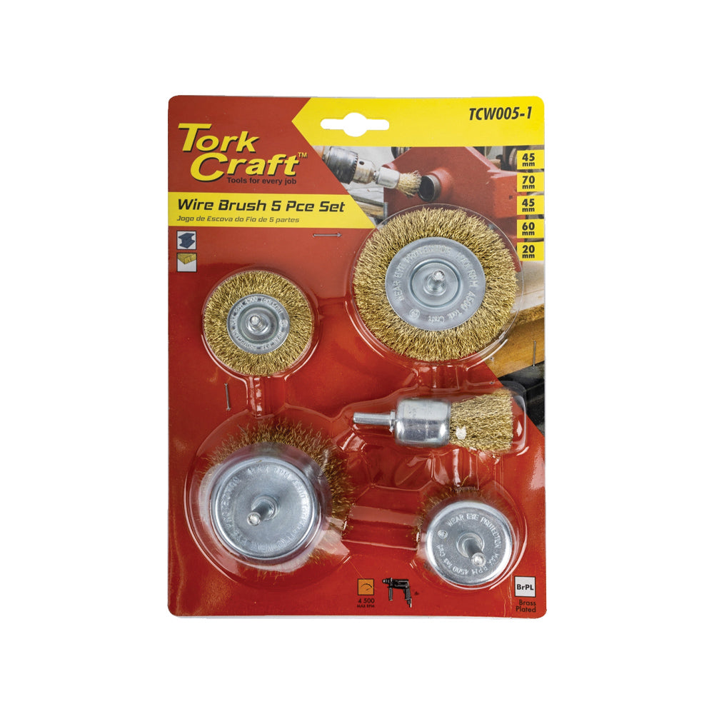 TORK CRAFT WIRE BRUSH SET 5PCE WITH 6MM SHAFT CUP/CIRC/END