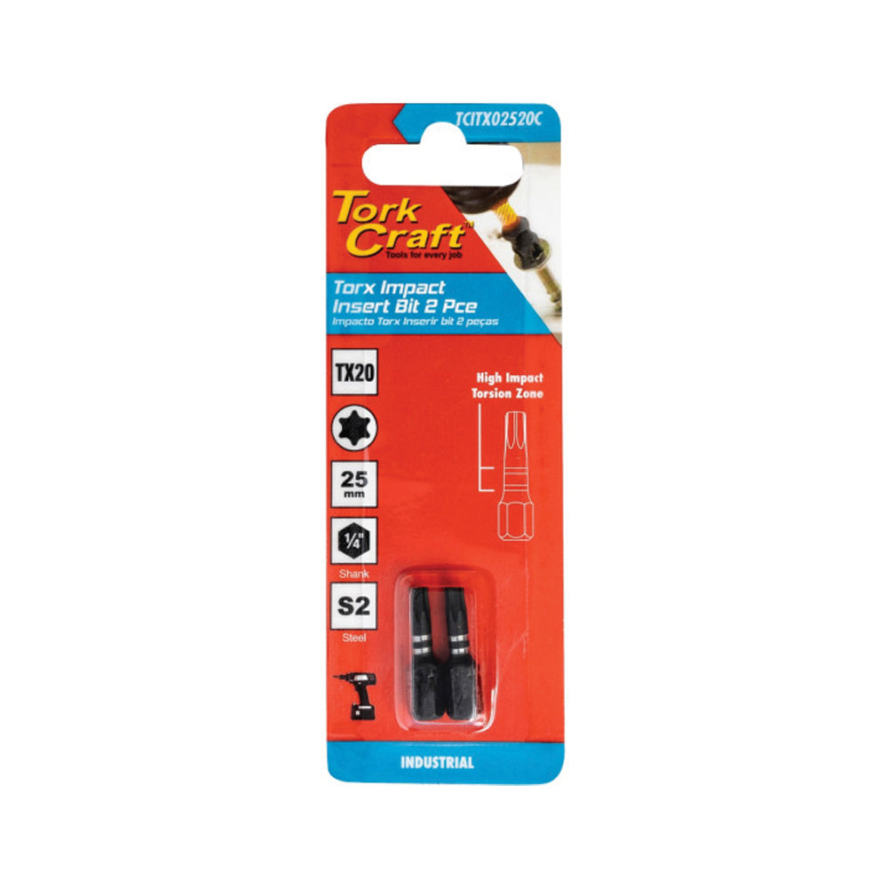 TORK CRAFT IMPACT TORX TX 20 IMPACT BIT 25MM 2PC CARDED