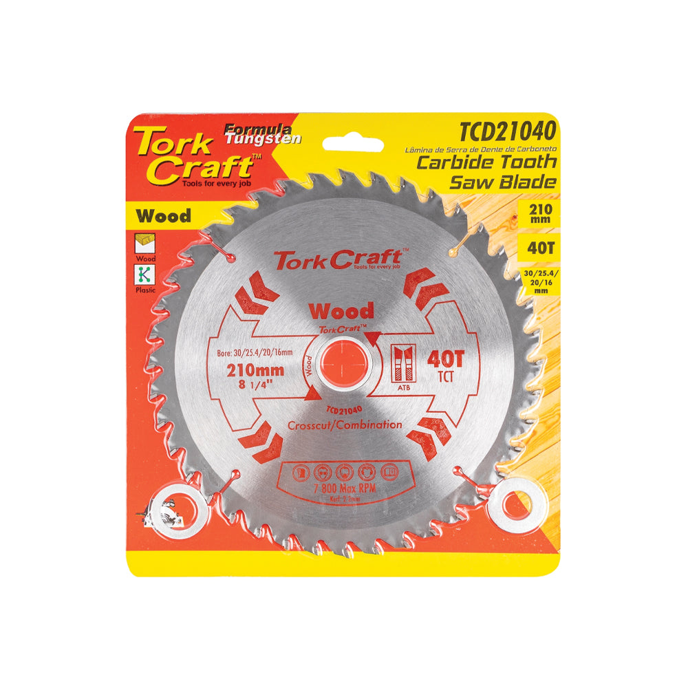 TORK CRAFT BLADE TCT 210 X 40T 30/1/20/16 GENERAL PURPOSE COMBINATION