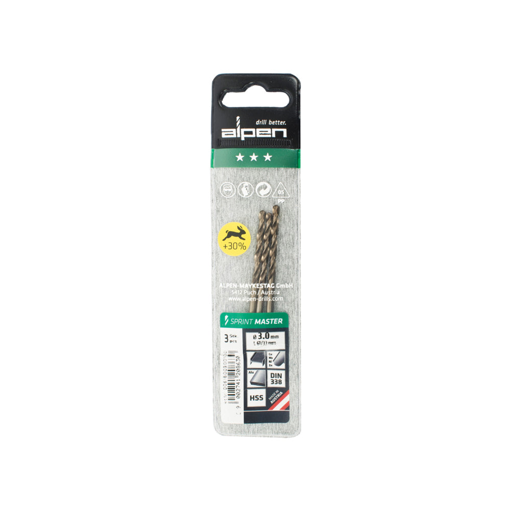ALPEN SPRINT MASTER DIN 338 3.0MM 3/PACK